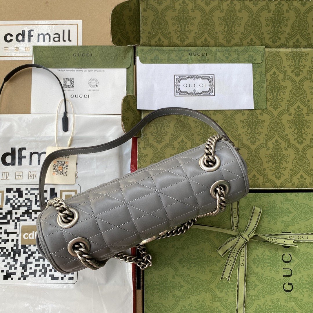 gg Marmont Small Shoulder Bag Dark Grey Matelassé For Women 10in/26cm  443497 UM8AN 1711