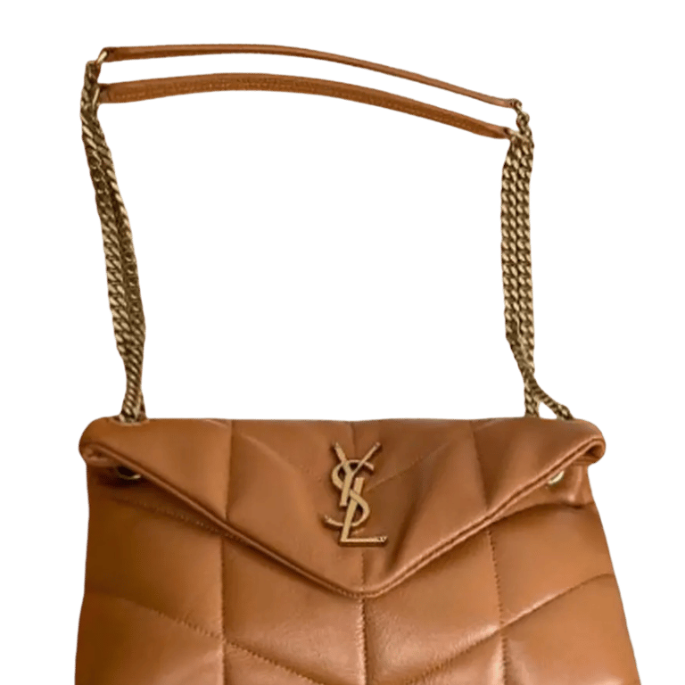SAINT LAURENT PUFFER SMALL CHAIN BAG IN QUILTED LAMBSKIN DARK HONEY 5774761EL077724