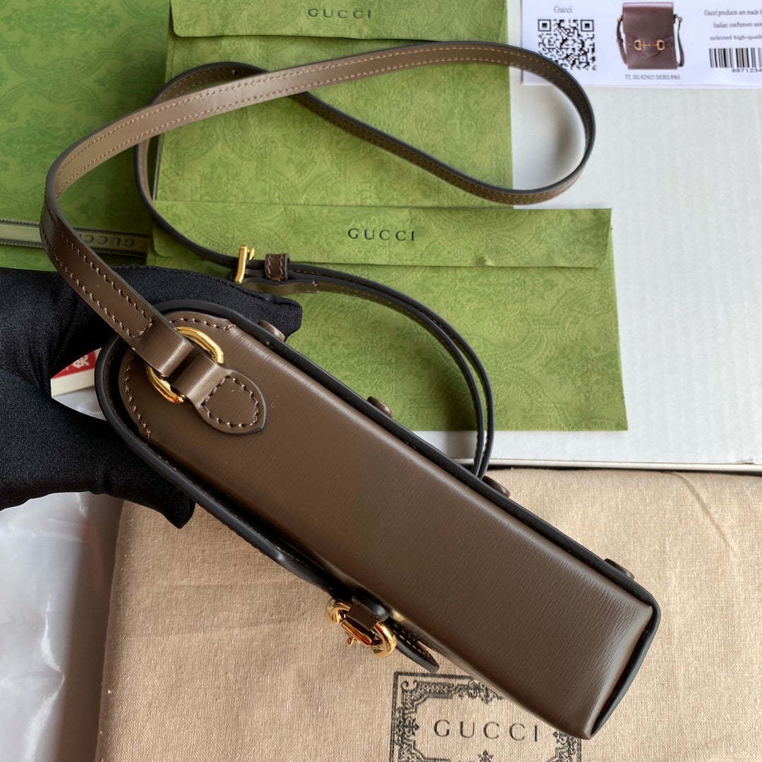 gg Horsebit 1955 Mini Bag Brown For Women And Men 6.7in/17cm gg 625615 0YK0G 2528