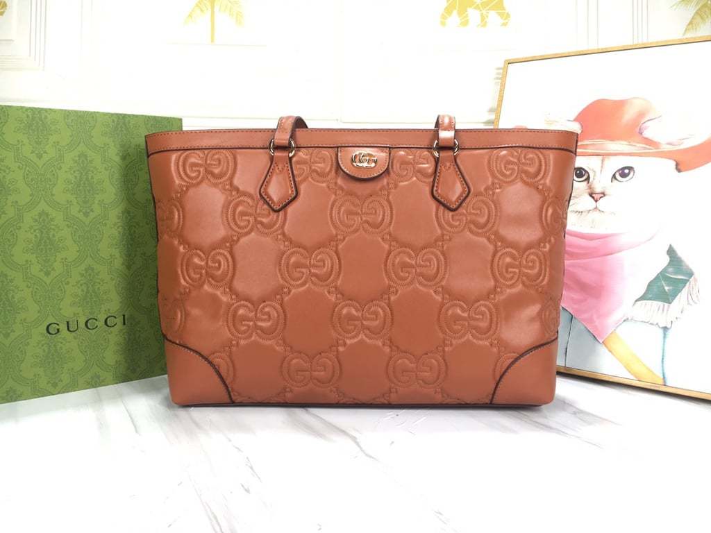 GG MATELASSE LEATHER MEDIUM TOTE BAG LIGHT BROWN