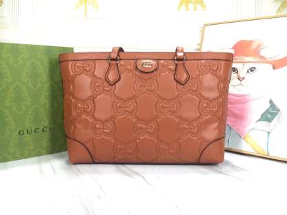 GG MATELASSE LEATHER MEDIUM TOTE BAG LIGHT BROWN