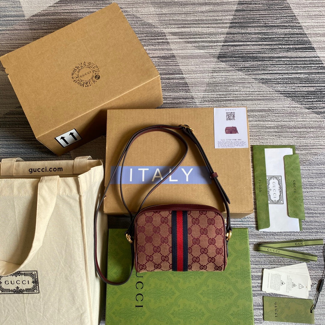 gg Ophidia Mini gg Bag Beige And Burgundy gg Supreme Canvas For Women  7in/17.5cm gg 517350-9Y9MS-9864