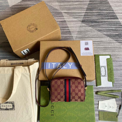 gg Ophidia Mini gg Bag Beige And Burgundy gg Supreme Canvas For Women  7in/17.5cm gg 517350-9Y9MS-9864