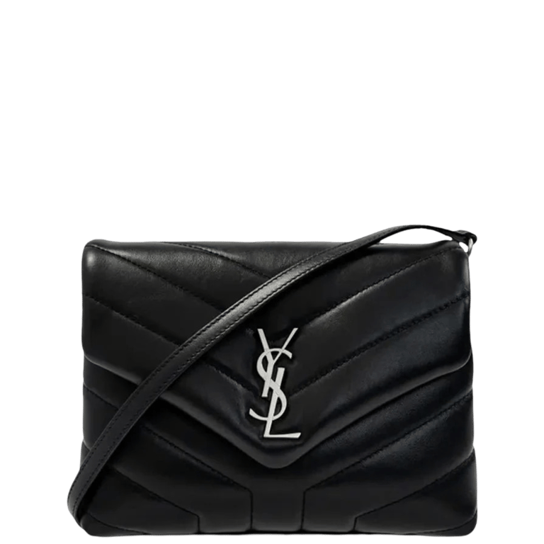 SAINT LAURENT LOULOU TOY STRAP BAG IN QUILTED Y LEATHER BLACK 20CM