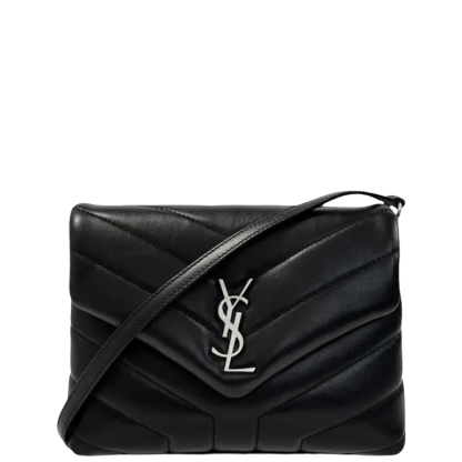SAINT LAURENT LOULOU TOY STRAP BAG IN QUILTED Y LEATHER BLACK 20CM