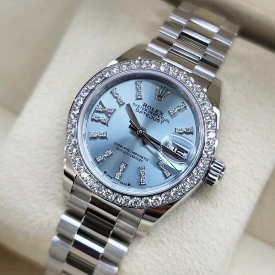 ROLEX LADY DATEJUST 28 ICE BLUE DIAL PLATINUM DIAMOND 28MM 279136IBLSRDP