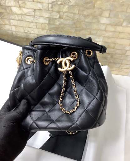 CHL Classic Bucket Bag Gold Toned Hardware Black For Women 7.8in/20cm