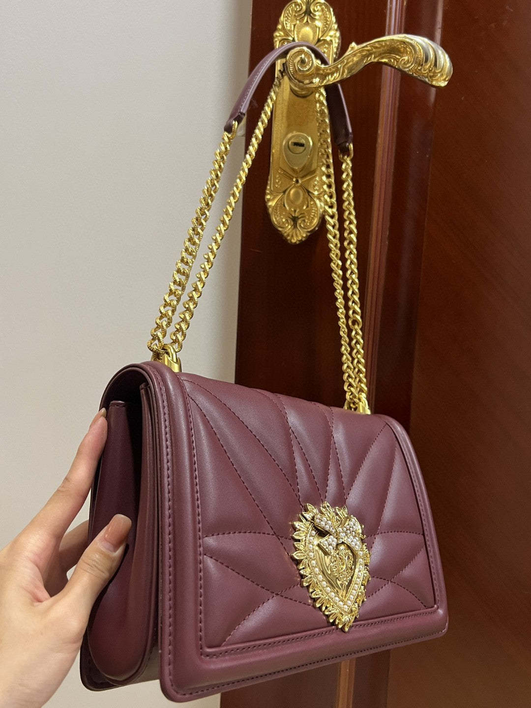 DG Large Devotion Bag In Quilted Nappa Dark Violet For Women 10in/26cm DG