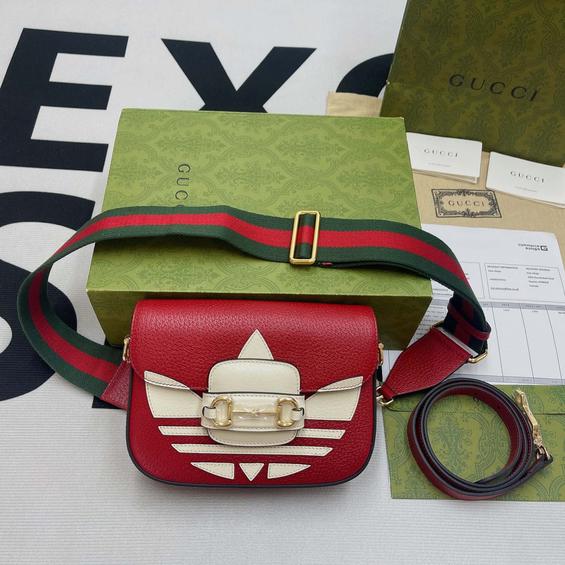 gg x Adidas Horsebit 1955 Mini Bag Red For Women, Women’s Bags 8.1in/21cm gg 658574 U3ZDG 6563