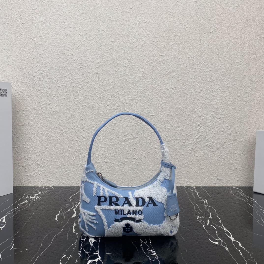PR RE-EDITION 2000 EMBROIDERED DRILL MINI BAG BLUE 1NE5152FJ8F0D9K