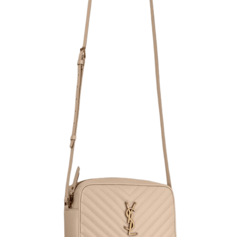SAINT LAURENT LOU CAMERA BAG IN QUILTED LEATHER BEIGE GOLD 23CM