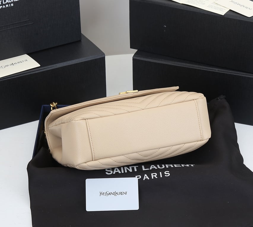 SAINT LAURENT COLLEGE MEDIUM CHAIN BAG IN QUILTED LEATHER BEIGE 24CM