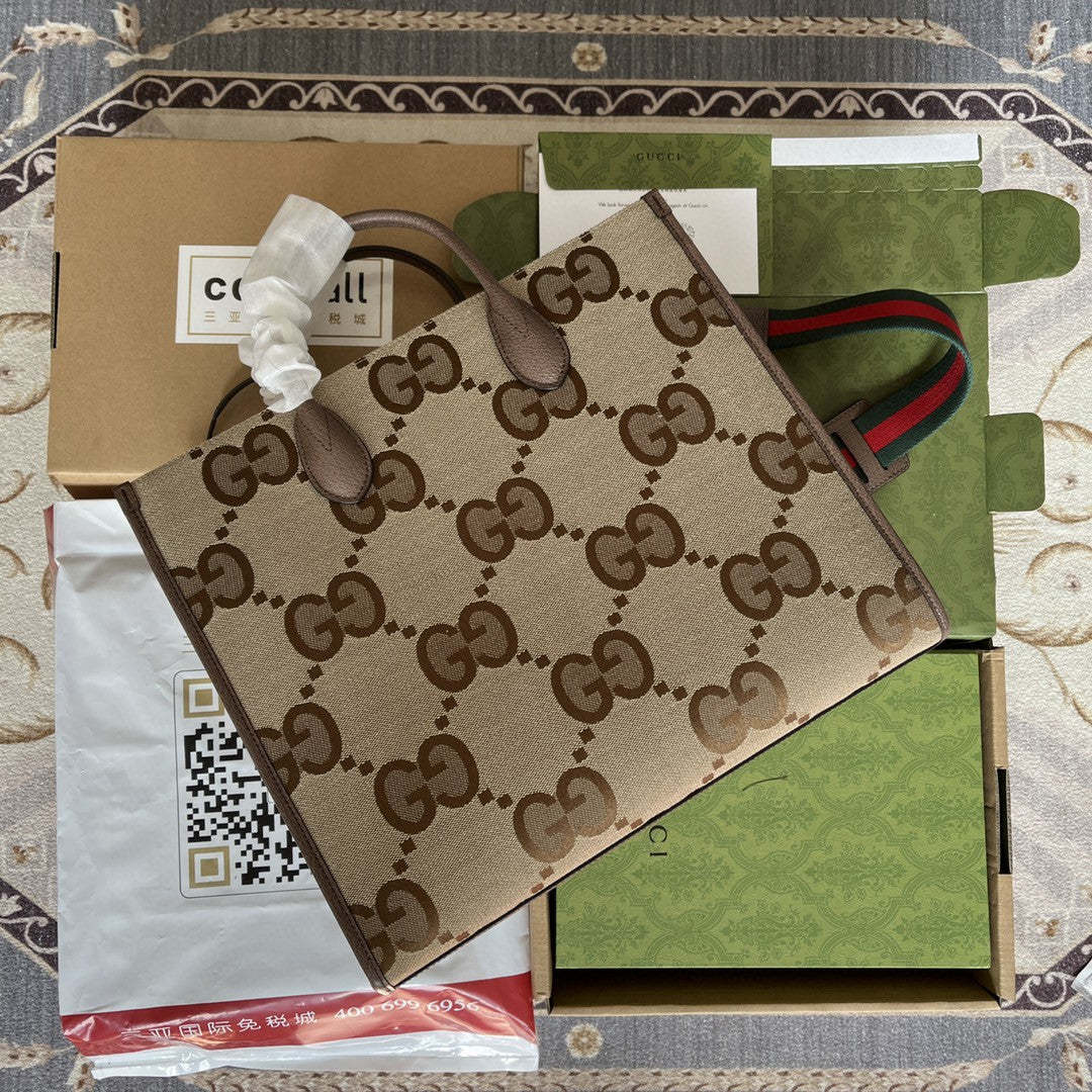 gg Tote Bag With Jumbo Camel And Ebony Jumbo gg Canvas For Women 14.6in/37cm ‎678839 UKMDG 2570