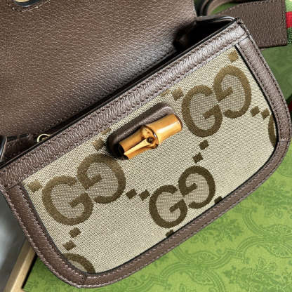 gg Bamboo 1947 Jumbo gg Small Top Handle Bag Camel And Ebony Jumbo gg Canvas Brown For Women 8.3in/21cm 675797 UKMDT 2570