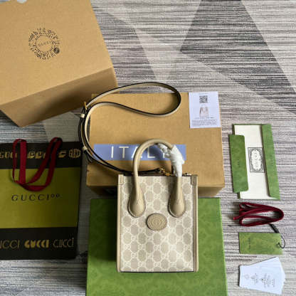 gg Mini Tote Bag With Interlocking G Beige For Women, Women&#8217;s Bags 7.8in/20cm gg ‎671623 UULBT 9683