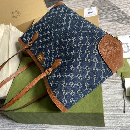 gg Ophidia gg Medium Tote Dark Blue And Ivory Eco Washed Organic gg Jacquard Denim  For Women 15in/38cm gg ‎631685 2KQgg 8375