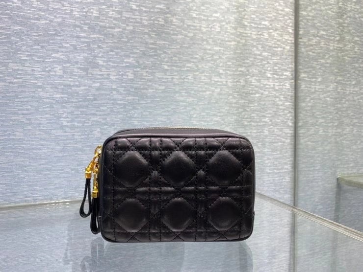 dir SMALL CARO ZIPPED POUCH BLACK CANNAGE LAMBSKIN S5045UNSQ M900
