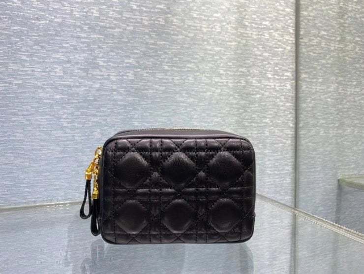dir SMALL CARO ZIPPED POUCH BLACK CANNAGE LAMBSKIN S5045UNSQ M900