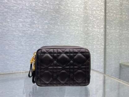dir SMALL CARO ZIPPED POUCH BLACK CANNAGE LAMBSKIN S5045UNSQ M900