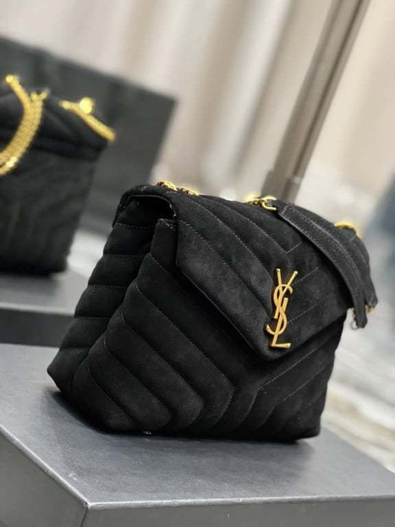 SAINT LAURENT LOULOU SMALL FLAP BAG SUEDE BLACK 25CM