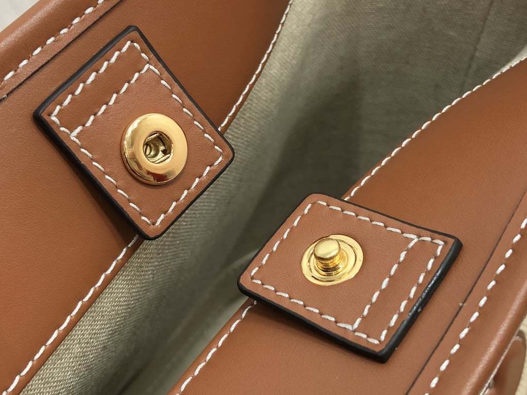 CE CUIR TRIOMPHE IN TEXTILE AND CALFSKIN NATURAL TAN BAG BUCKET