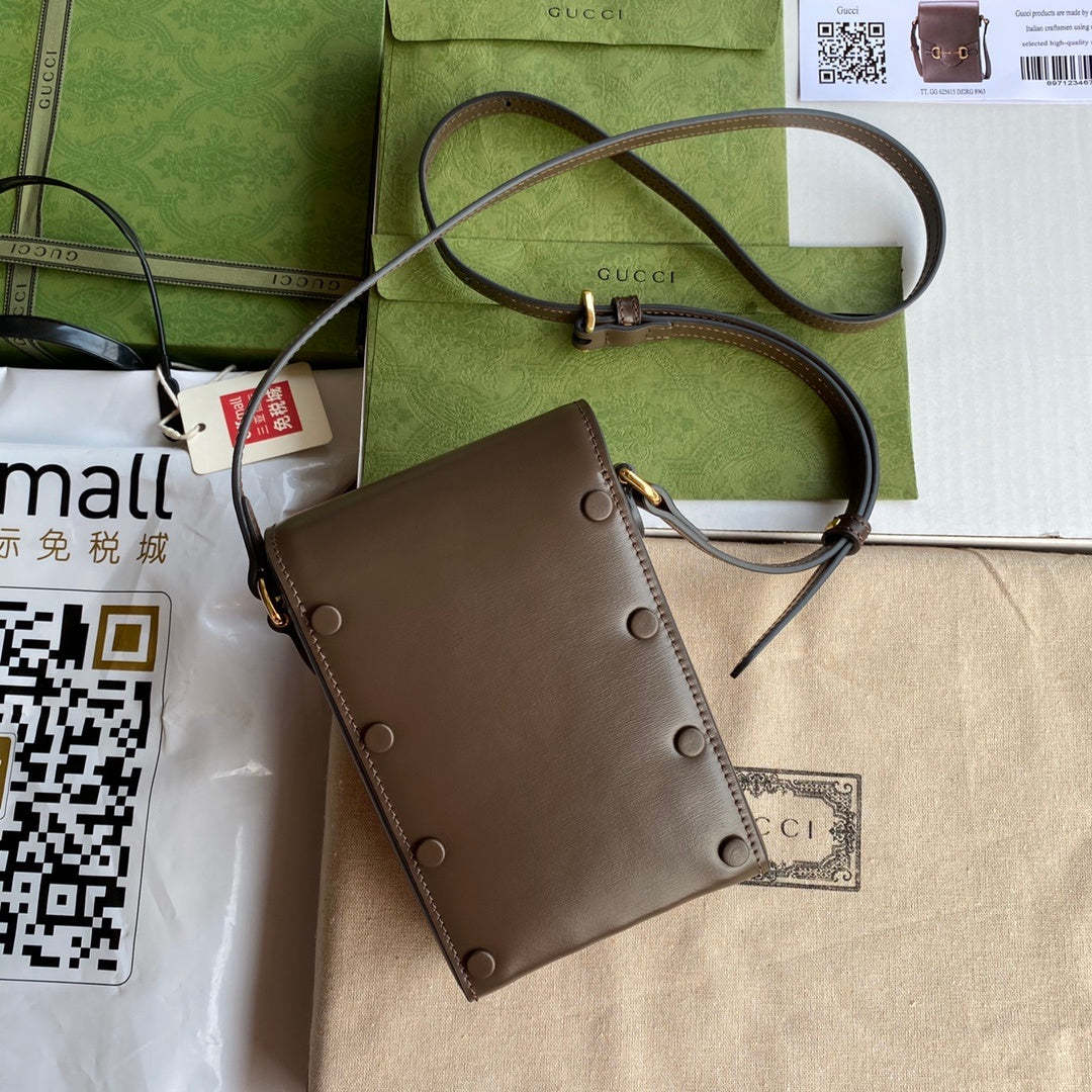 gg Horsebit 1955 Mini Bag Brown For Women And Men 6.7in/17cm gg 625615 0YK0G 2528
