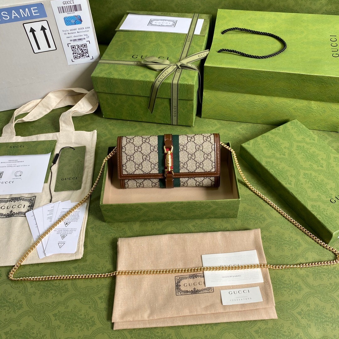 GG JACKIE 1961 CHAIN WALLET BROWN 652681 HUHHG 8565