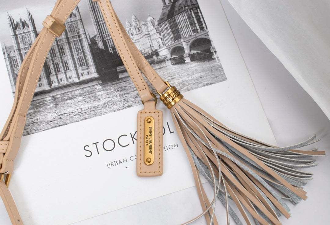 SAINT LAURENT LOU CAMERA BAG IN QUILTED LEATHER BEIGE GOLD 23CM