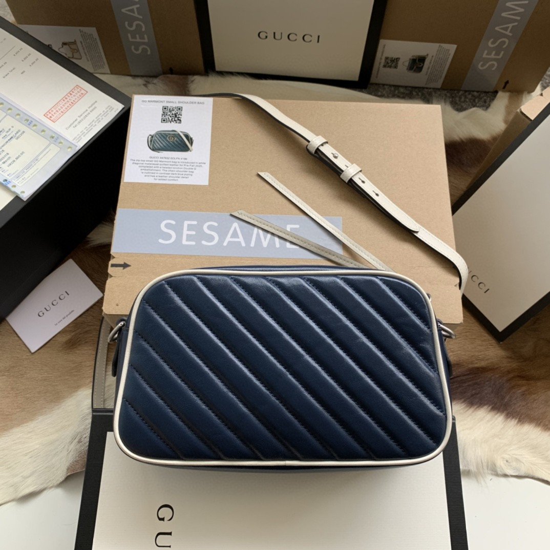 gg Marmont Matelassé Shoulder Bag Blue For Women 9.5in/24cm gg