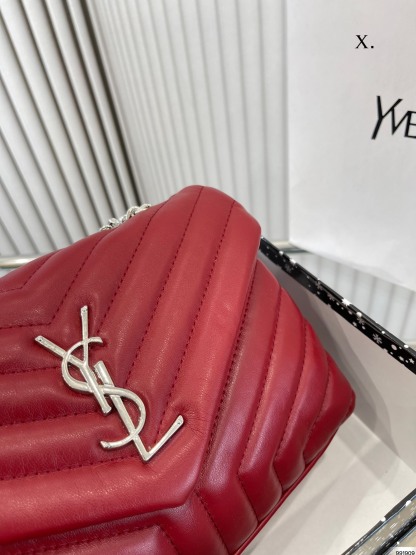 YSL LOULOU SMALL CHAIN BAG IN QUILTED "Y" LEATHER WINE RED