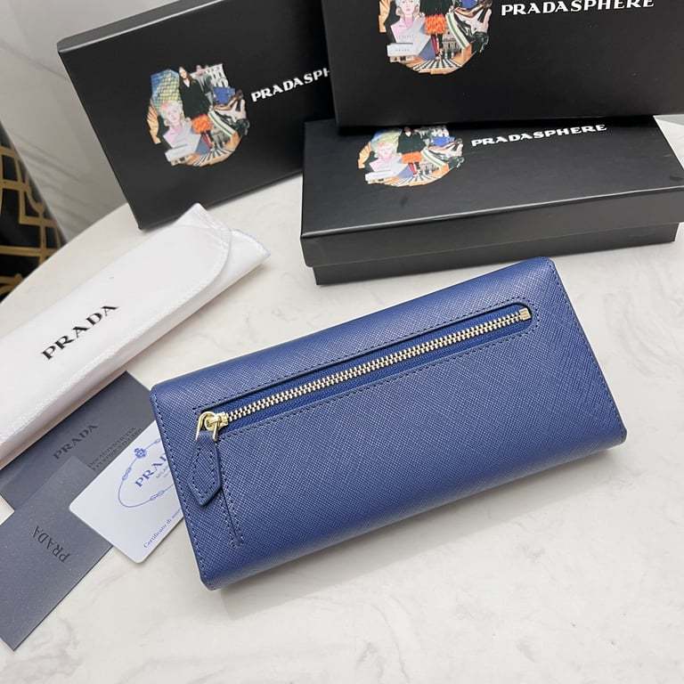 PR SAFFIANO MONOCHROME FLAP LONG WALLET FULL NAVY BLUE 19CM 1MH132 ZLP F061H