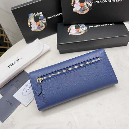 PR SAFFIANO MONOCHROME FLAP LONG WALLET FULL NAVY BLUE 19CM 1MH132 ZLP F061H