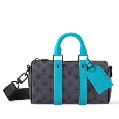 LV KEEPALL BANDOULIÈRE 25 MONOGRAM ECLIPSE REVERSE COATED CANVAS TURQUOISE 25CM M11645
