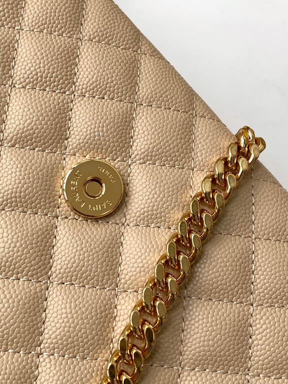 SAINT LAURENT ENVELOPE MEDIUM CHAIN BAG IN MIX MATELASSE GRAIN DE POUDRE EMBOSSED BEIGE 24CM