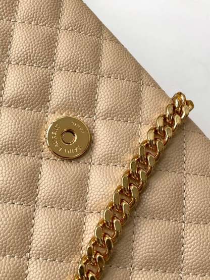SAINT LAURENT ENVELOPE MEDIUM CHAIN BAG IN MIX MATELASSE GRAIN DE POUDRE EMBOSSED BEIGE 24CM