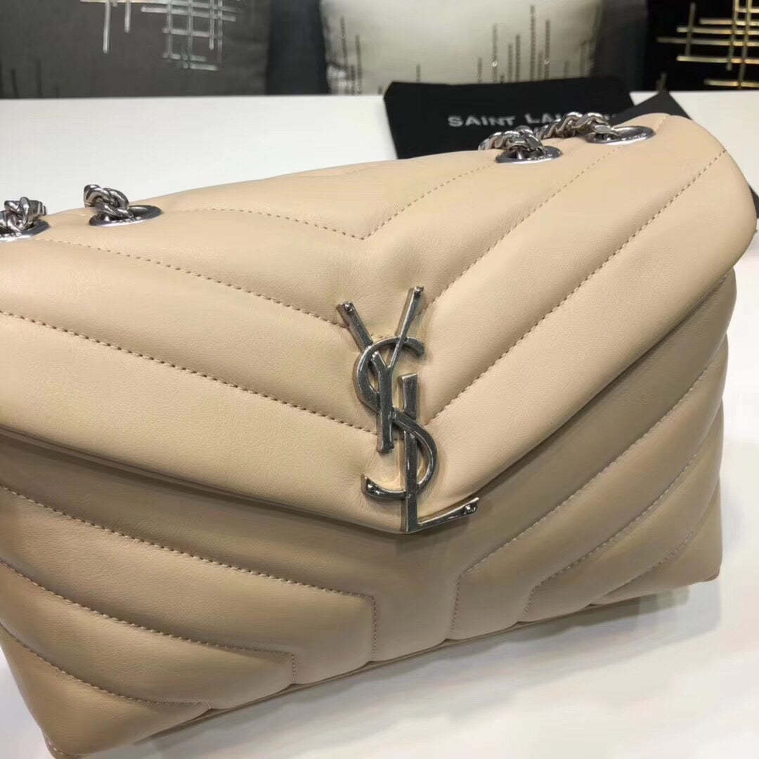 YSSL Loulou Small Chain Bag In Matelassé "Y" Beige For Women 9.8in/23cm YSL 