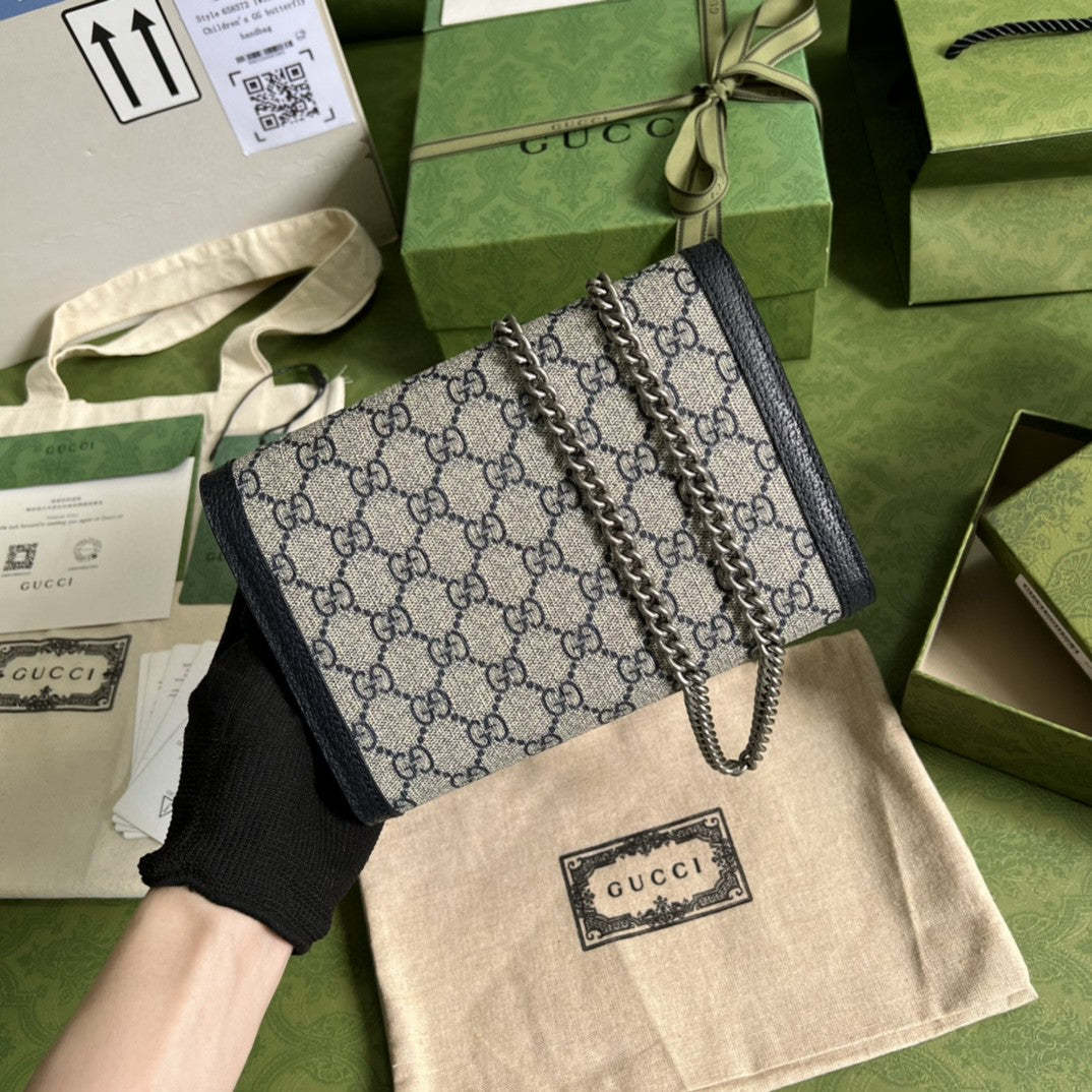 gg Dionysus gg Chain Wallet Beige And Blue Supreme Canvas For Women 8in/20cm 401231 K9GSN 4075