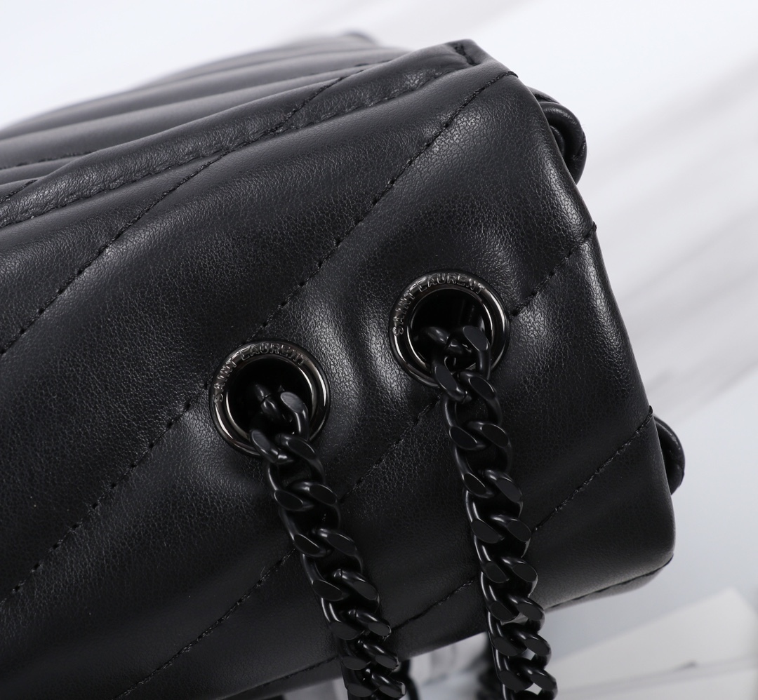 YSL LOULOU SMALL CHAIN BAG IN MATELASSÉ Y BLACK NOIR 23CM 494699DV7281000