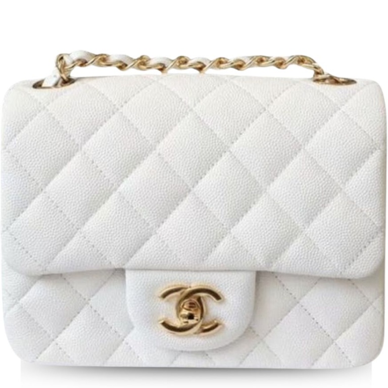 CHL CLASSIC MINI FLAP BAG GOLDEN HARDWARE WHITE