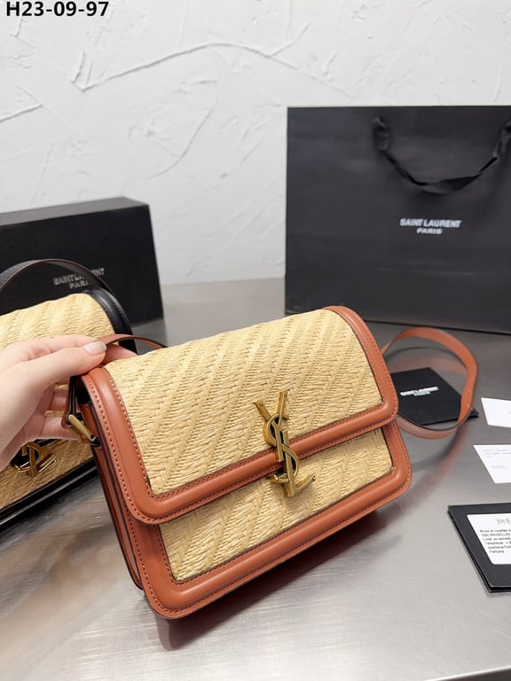 SAINT LAURENT SOLFERINO MEDIUM SATCHEL BEIGE AND BROWN 23CM