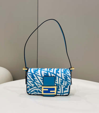 FI Mini Baguatte 1997 Blue Glazed Bag For Woman 19.5cm/7.5in