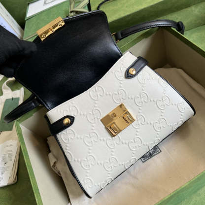 gg Small Top Handle Bag White Debossed gg White For Women 11in/29cm  675791 UD9AX 9099