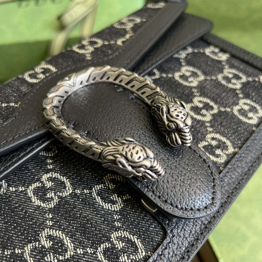 gg Dionysus Small gg Shoulder Bag Black And Ivory gg Denim Jacquard For Women 10in/25cm 499623 UN3BN 1274