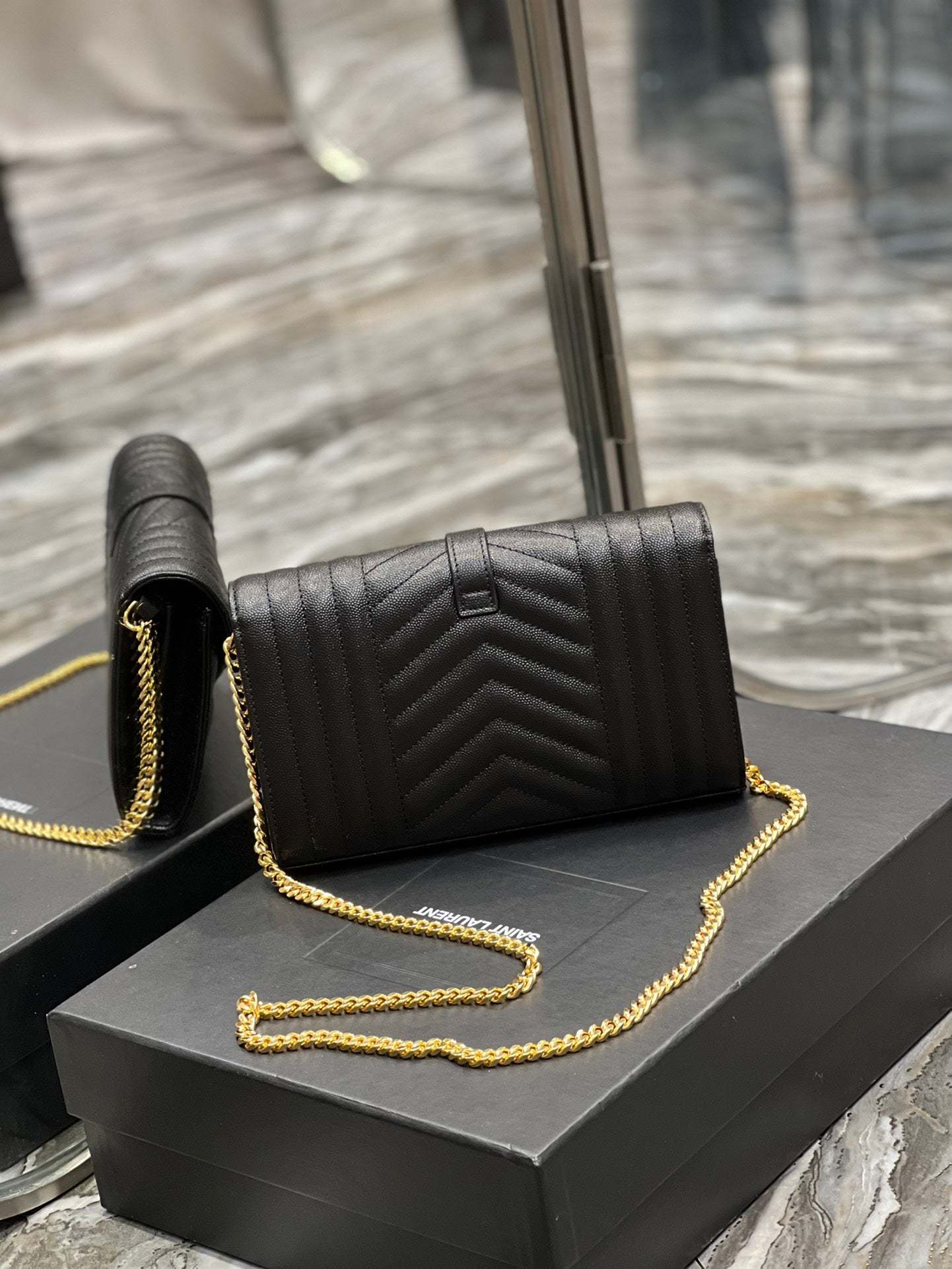 YSSL Envelope Small Chain Bag Black For Women, Women’s Bags 8.6in/22cm YSL