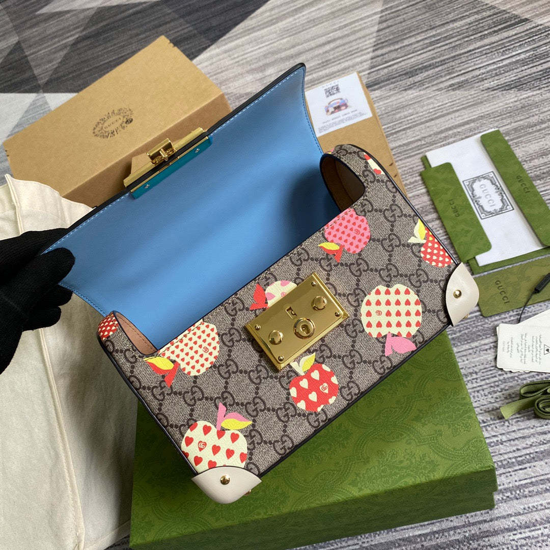 gg Padlock gg Small amboo Strawberry Shoulder Bag Beige For Women, Women’s Bags 9.5in/24cm gg