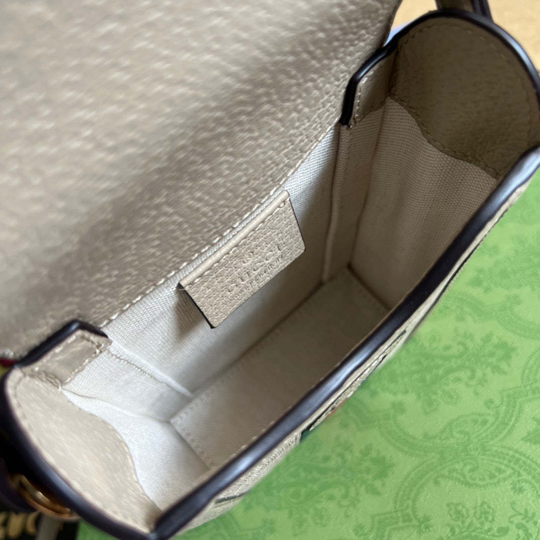 gg Ophidia Mini Bag Beige And White gg Supreme Canvas For Women  7in/17.5cm gg 