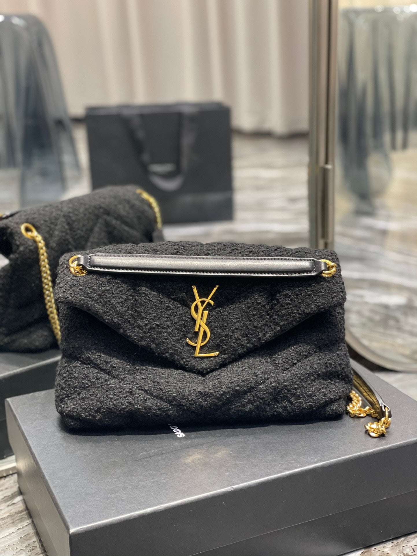 YSSL Puffer Small Chain Bag Black For Women, Women’s Bags 11.4in/29cm YSL‎