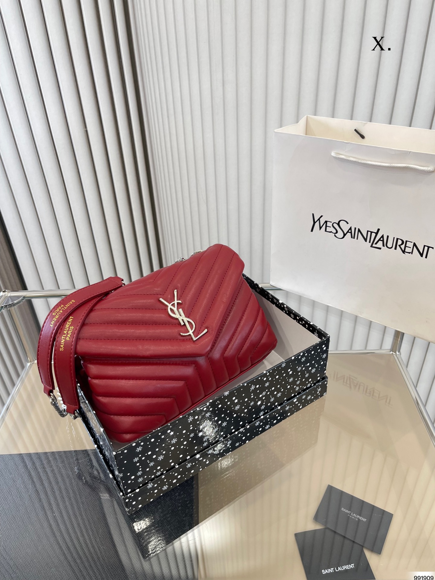 YSL LOULOU SMALL CHAIN BAG IN QUILTED "Y" LEATHER WINE RED