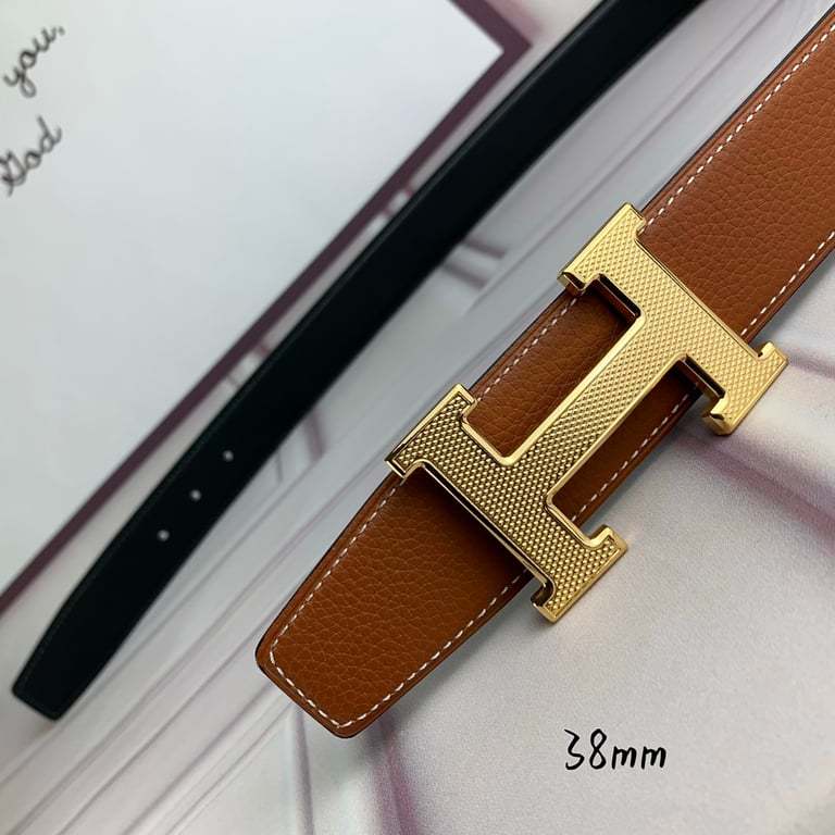 HM BELT TOGO SWIFT GOLD BUCKLE BROWN 38MM