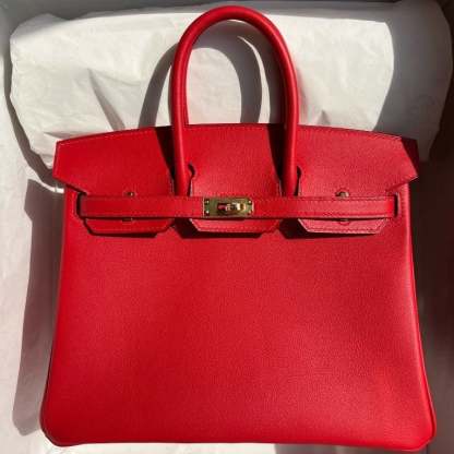 HM BIRKIN SWIFT S3 BRIGHT RED GOLD HARDWARE 25CM